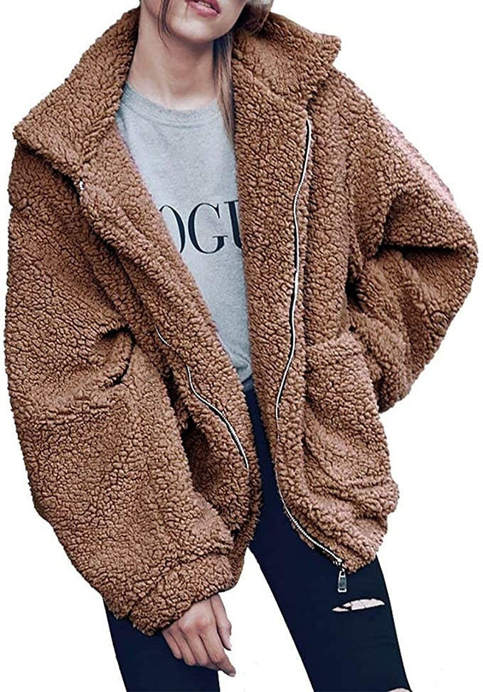 PRETTYGARDEN Women's 2022 Fashion Winter Coat Long Sleeve Lapel Zip Up Faux Shearling Shaggy Over... | Amazon (US)