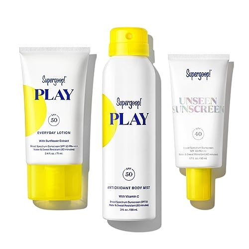Supergoop! Travel Kit - Includes PLAY Everyday Lotion (2.4 oz) + Unseen Sunscreen (1.7 oz) + PLAY Antioxidant Body Mist (3 oz) - Broad Spectrum Sunscreen for Sensitive Skin - Clean Ingredients | Amazon (US)