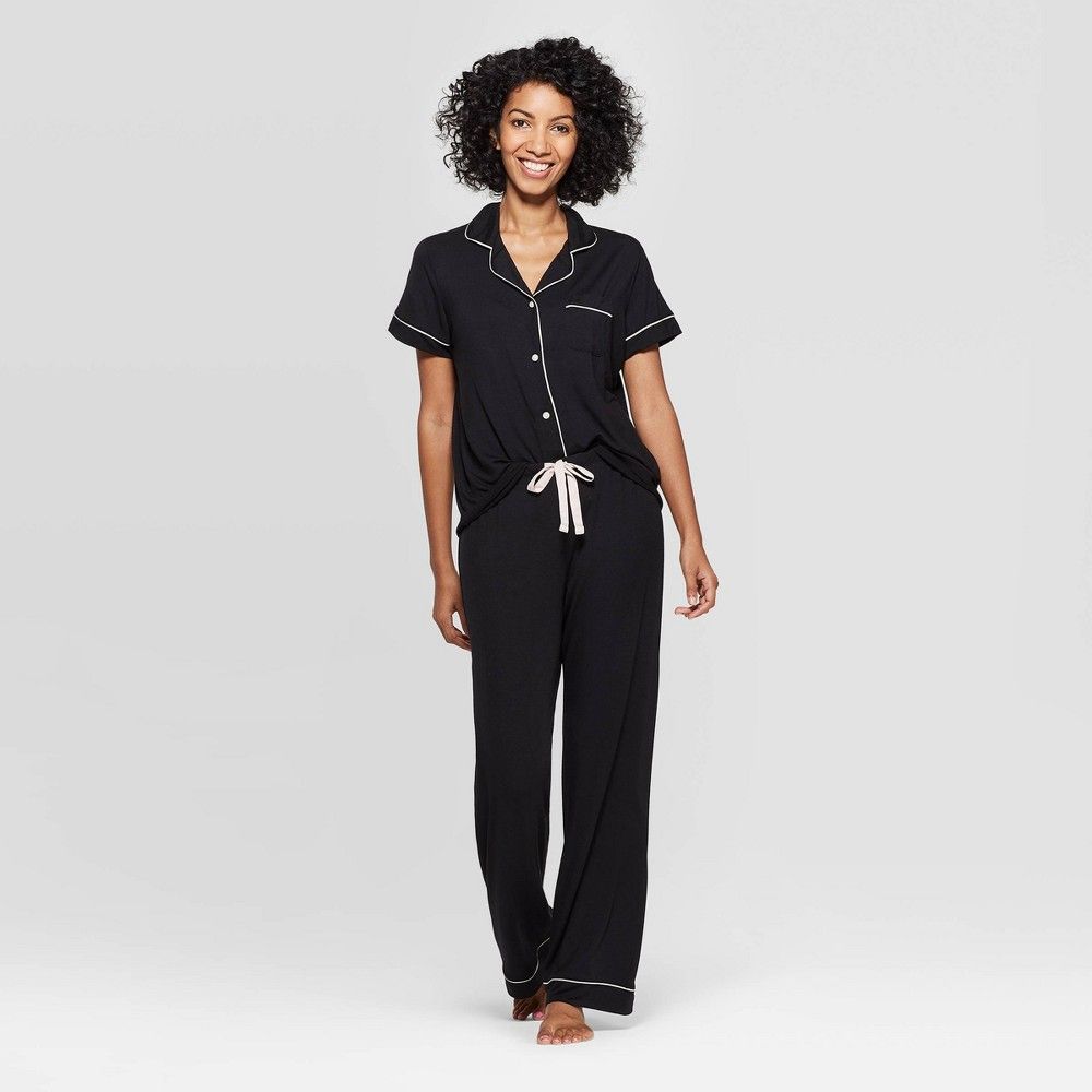 Women's Beautifully Soft Notch Collar Pajama Set - Stars Above Black XXL, Women's | Target