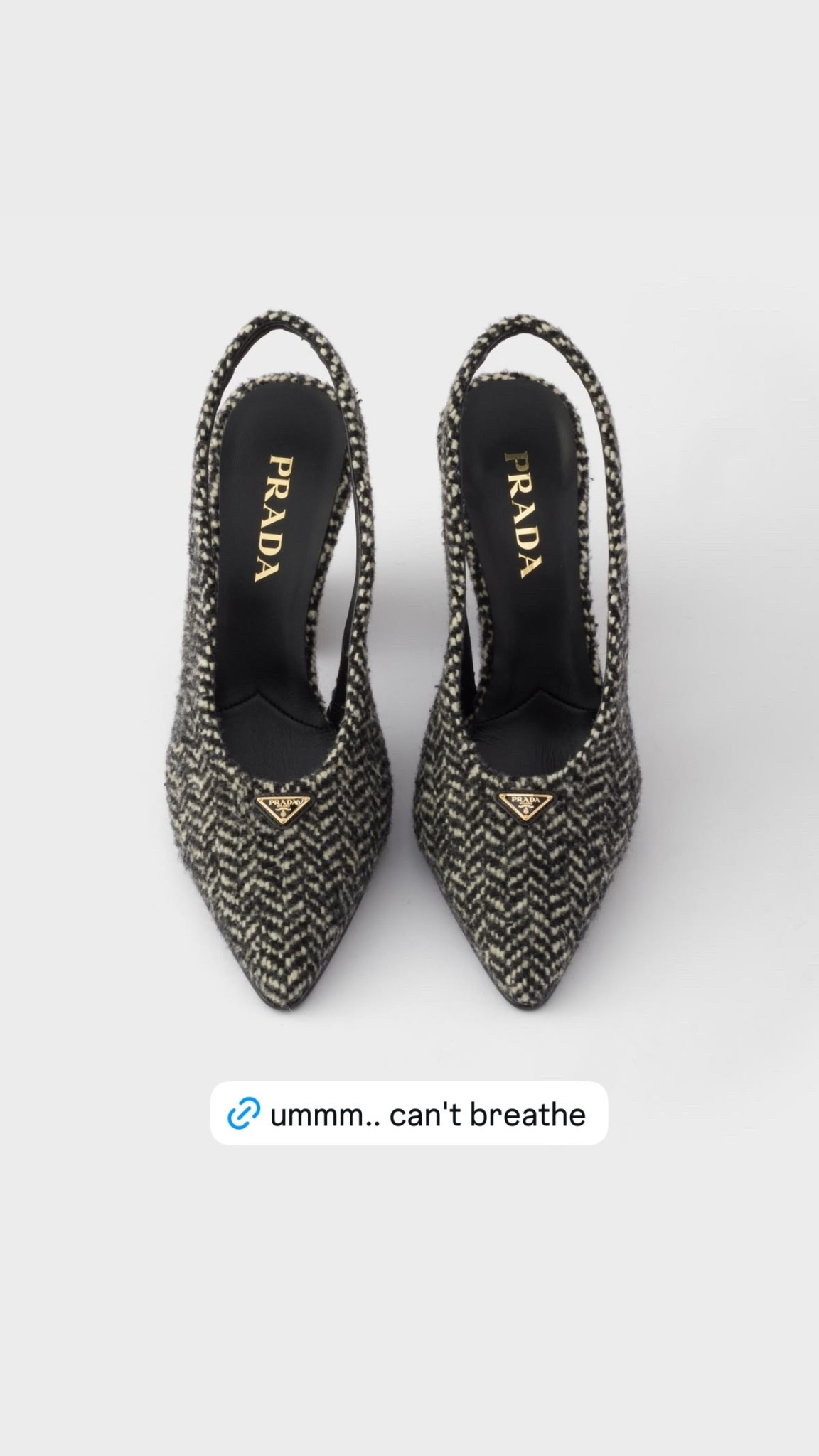 Ummm… can’t breathe

Prada chevron slingback pumps
Fall shoes
Winter shoes
Fall fashion
Winter fashion