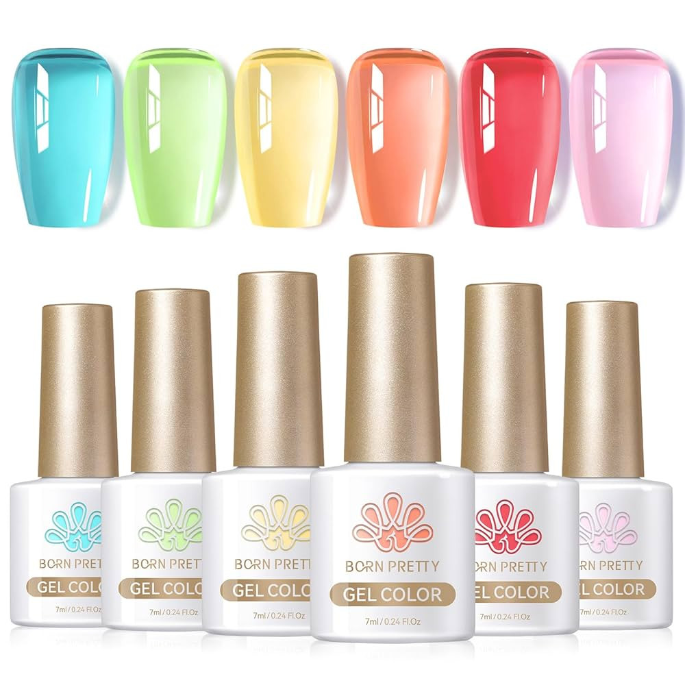 Born Pretty Jelly Gel Nail Polish Set Spring Summer Crystal Glass Translucent Pastel Gel Polish B... | Amazon (US)