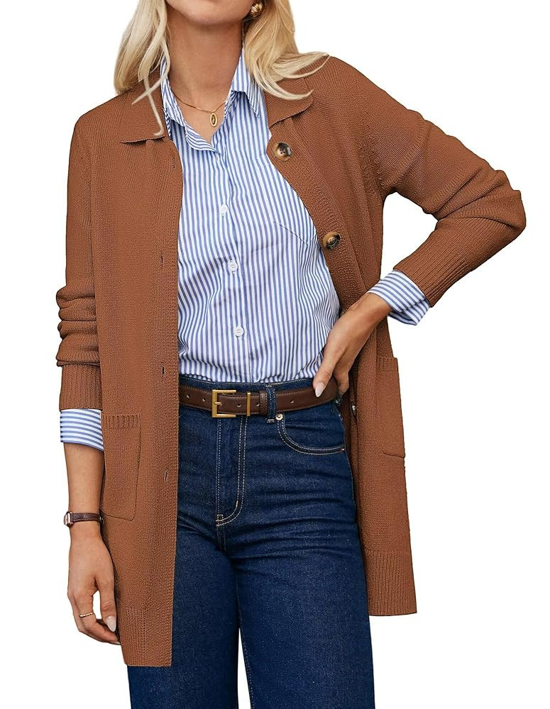 GRACE KARIN Women's Fall Long Cardigan Sweaters with Pockets, Button Knit Blazer Trendy, Open Fro... | Amazon (US)
