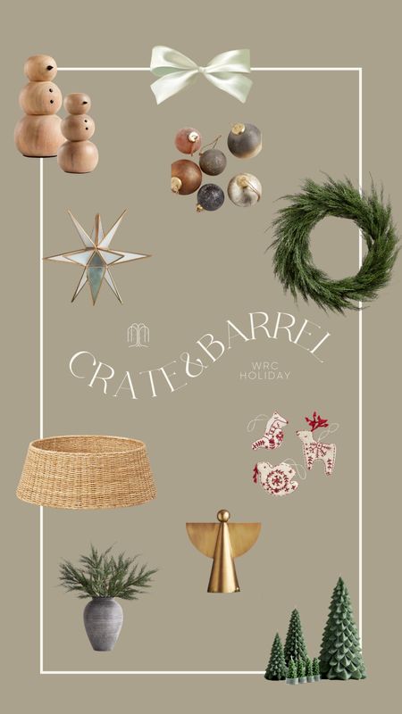 The best holiday finds from Crate&Barrel. Faux greenery stems, wreath, wicker tree collar, modern brass angel tree topper, star tree topper, Christmas ornaments

#LTKHoliday #LTKHolidaySale #LTKSeasonal