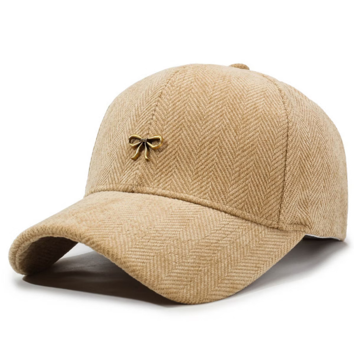 Anna-Kaci Women's Herringbone Baseball Cap with Bow Accent and Curved Brim - Khaki | Target