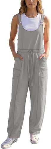Hixiaohe Womens Casual Overalls Wide Leg Barrel Pants Rompers Drawstring Adjustable Strap Sleevel... | Amazon (US)