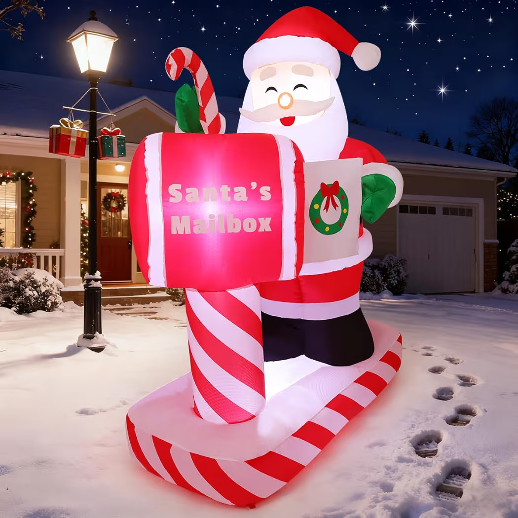 COMIN 5.9 FT Tall Christmas Inflatables Outdoor Decorations Santa Claus Sent Letter Blow Ups with... | Amazon (US)
