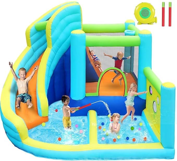 FBSPORT Inflatable Bounce House, Water Slide Park Slide Bouncer with Ball Shooting, Climbing Wall... | Amazon (US)