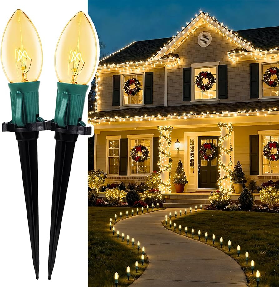 C9 Christmas Lights Outdoor, 2 Packs Total 51.4 Ft 40 Bulbs Christmas Pathway Lights, Waterproof ... | Amazon (US)