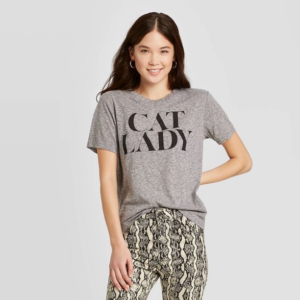 Women's Cat Lady Short Sleeve Graphic T-Shirt - Zoe+Liv (Juniors') - Heather Gray | Target