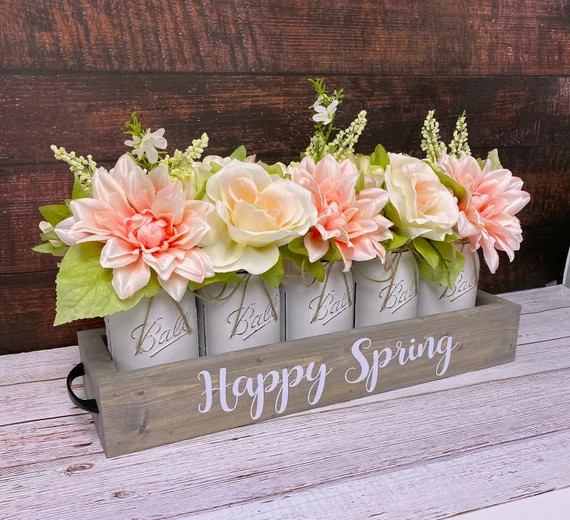 Spring Centerpiece/Spring Table Decor/Mason Jar Decor/Rustic Home Decor/Farmhouse Decor/Mantle Ce... | Etsy (US)