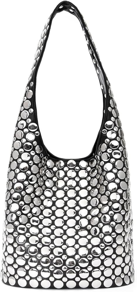 Women's Studded Shoulder Bag Y2k 90s Punk Underarm Purse Soft PU Leather Hobo Handbag | Amazon (US)