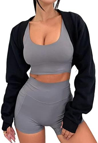 MISSACTIVER Women's Long Sleeve With Thumb Hole Bolero Shrug Top Open Front Fleece Loose Fit Crop... | Amazon (US)