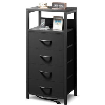 NightStand Bedside Charging Table Bedroom - Black Night Stand with Charger Station | Wayfair North America