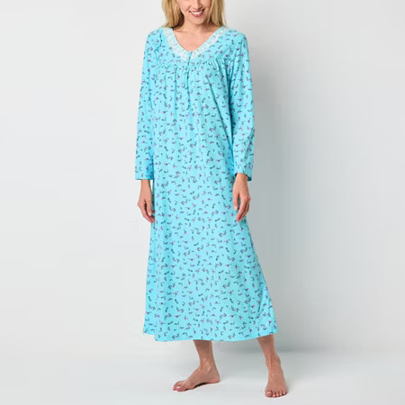 Adonna Womens Petite Long Sleeve V Neck Nightgown, Petite Large, Blue | JCPenney