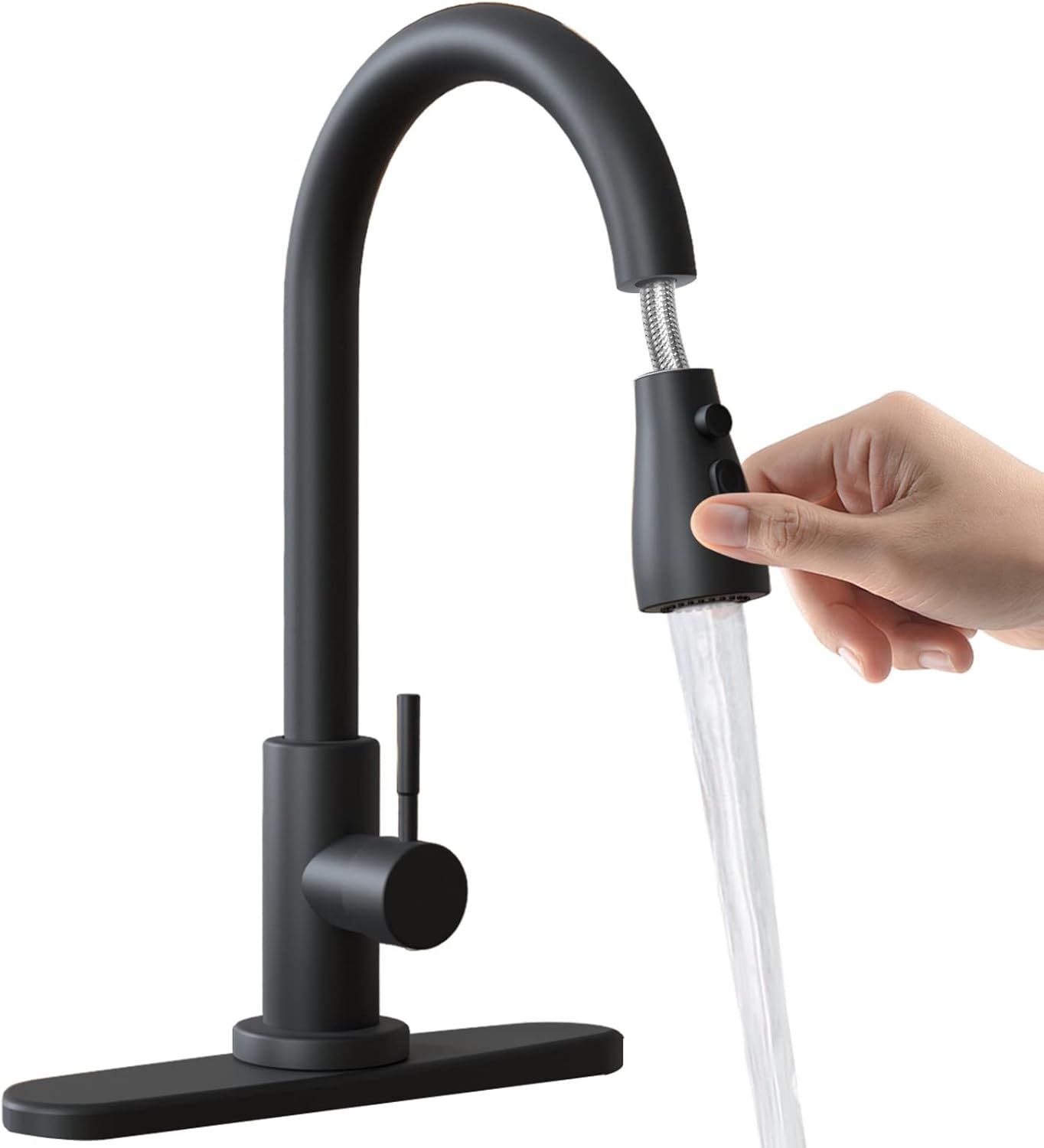 Matte Black Kitchen Faucet-Kitchen Faucets with Pull Down Sprayer-Kitchen Sink faucets-Single Lev... | Amazon (US)