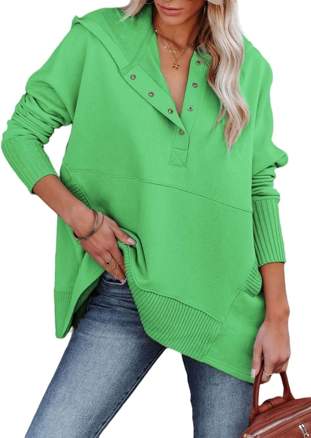 Zwurew Hoodies for Women Oversized Sweatshirt Pullover Long Sleeve Tops Henley Shirt with Pocket | Amazon (US)