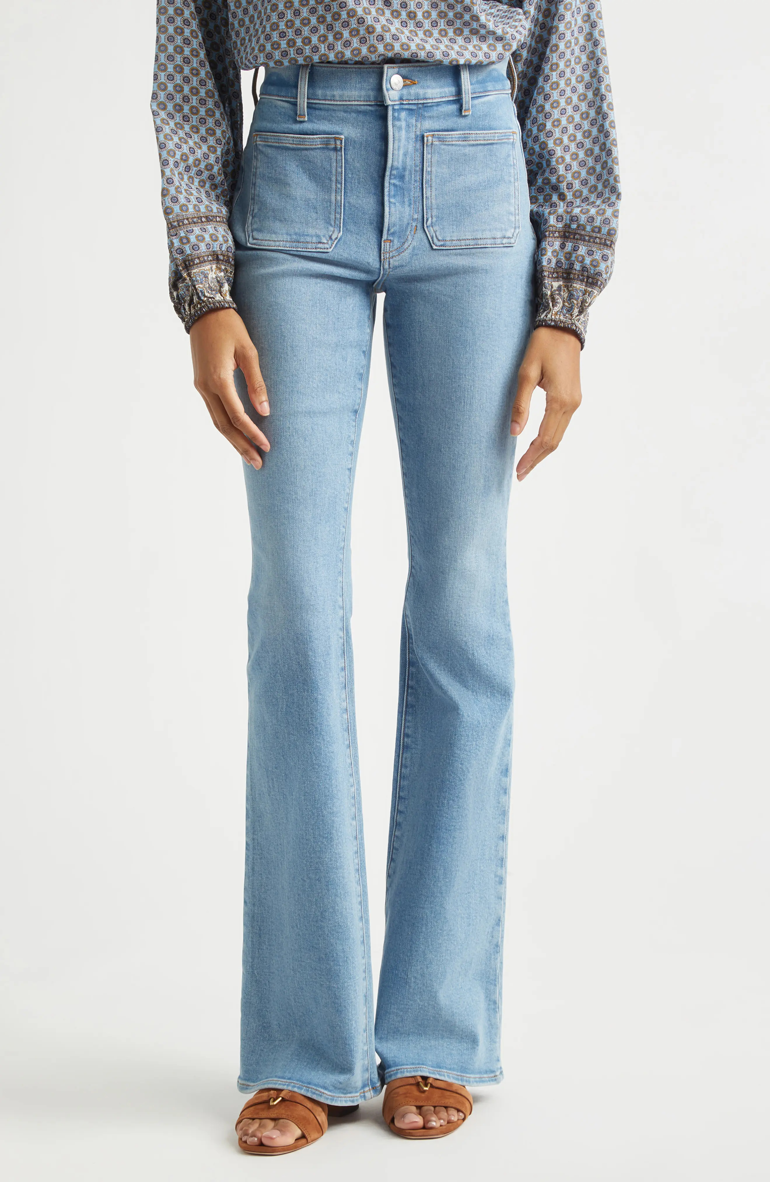Veronica Beard Beverly High Waist Skinny Flare Leg Jeans in Silverwood Blue at Nordstrom, Size 32 | Nordstrom