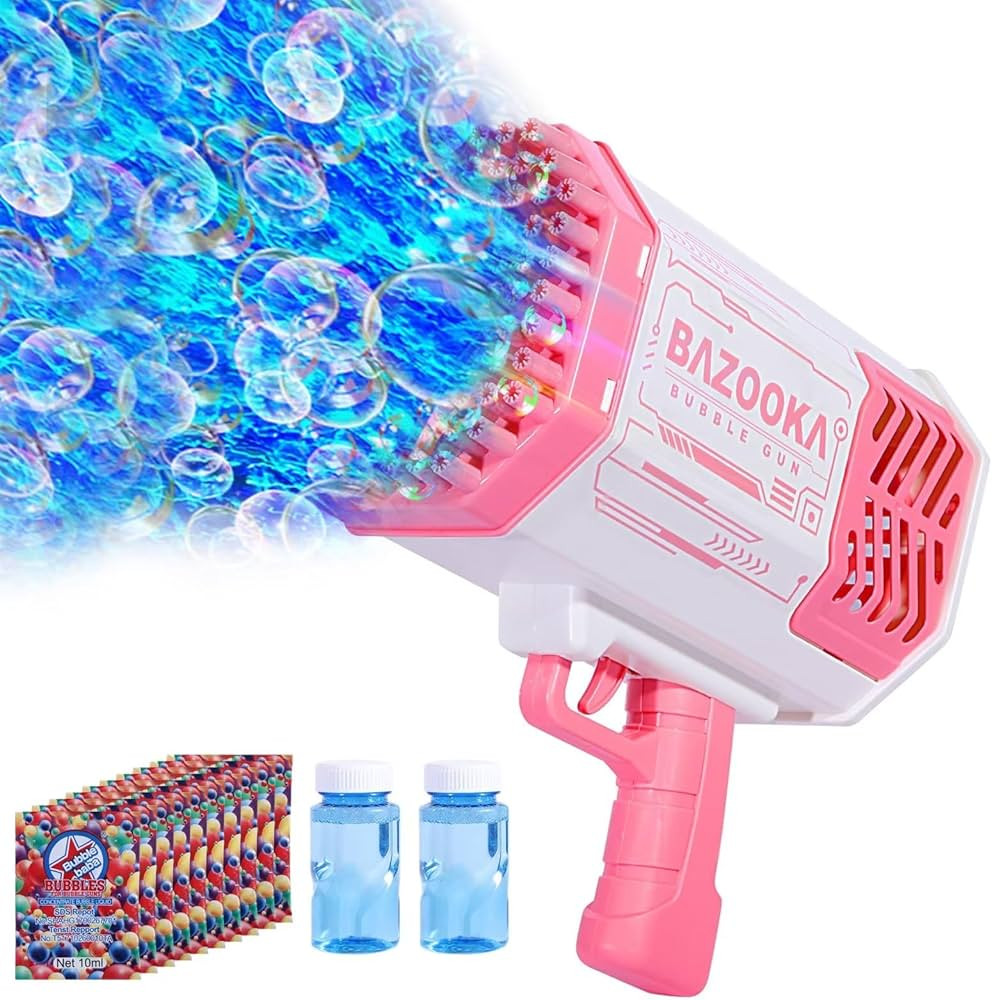 Bubble Machine Gun, 69 Holes Bubble Gun with Lights, Pink Outdoor Summer Beach Kids Bubbles Toys ... | Amazon (US)