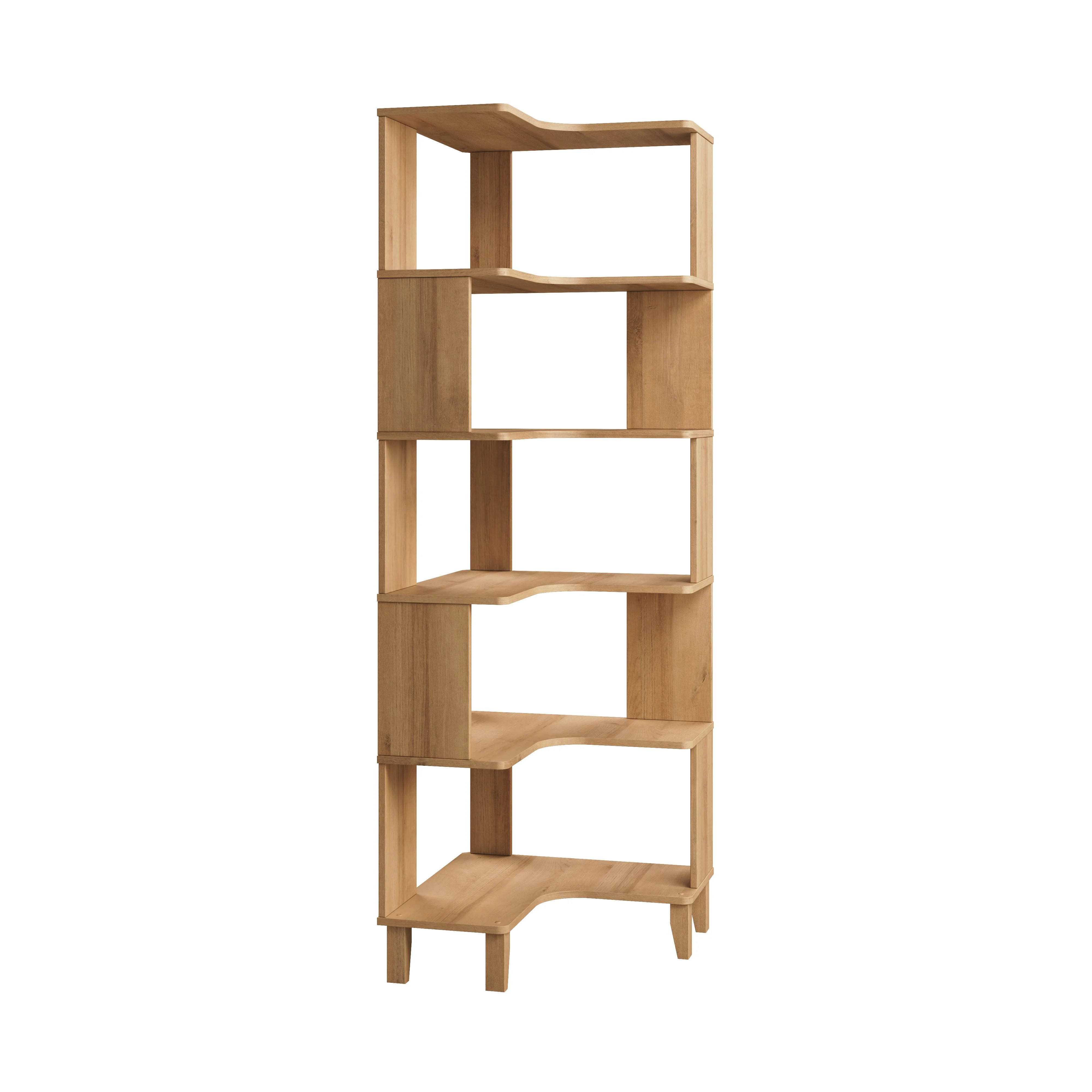 Prepac Nordik 6-Tier Natural Oak Modern Mid Century Corner Bookcase, 71.5" Extra Tall Corner Shel... | Walmart (US)