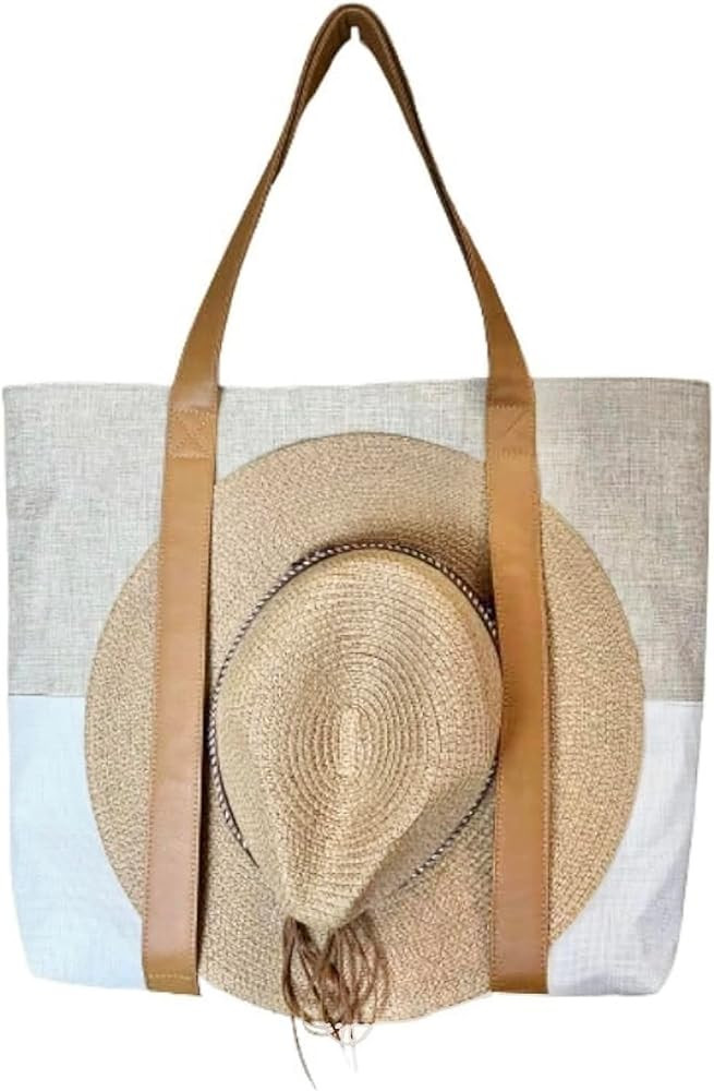 Taylor and Collection Premium Large Summer Tote - Sun Hat Holder - Leather Straps | Amazon (US)