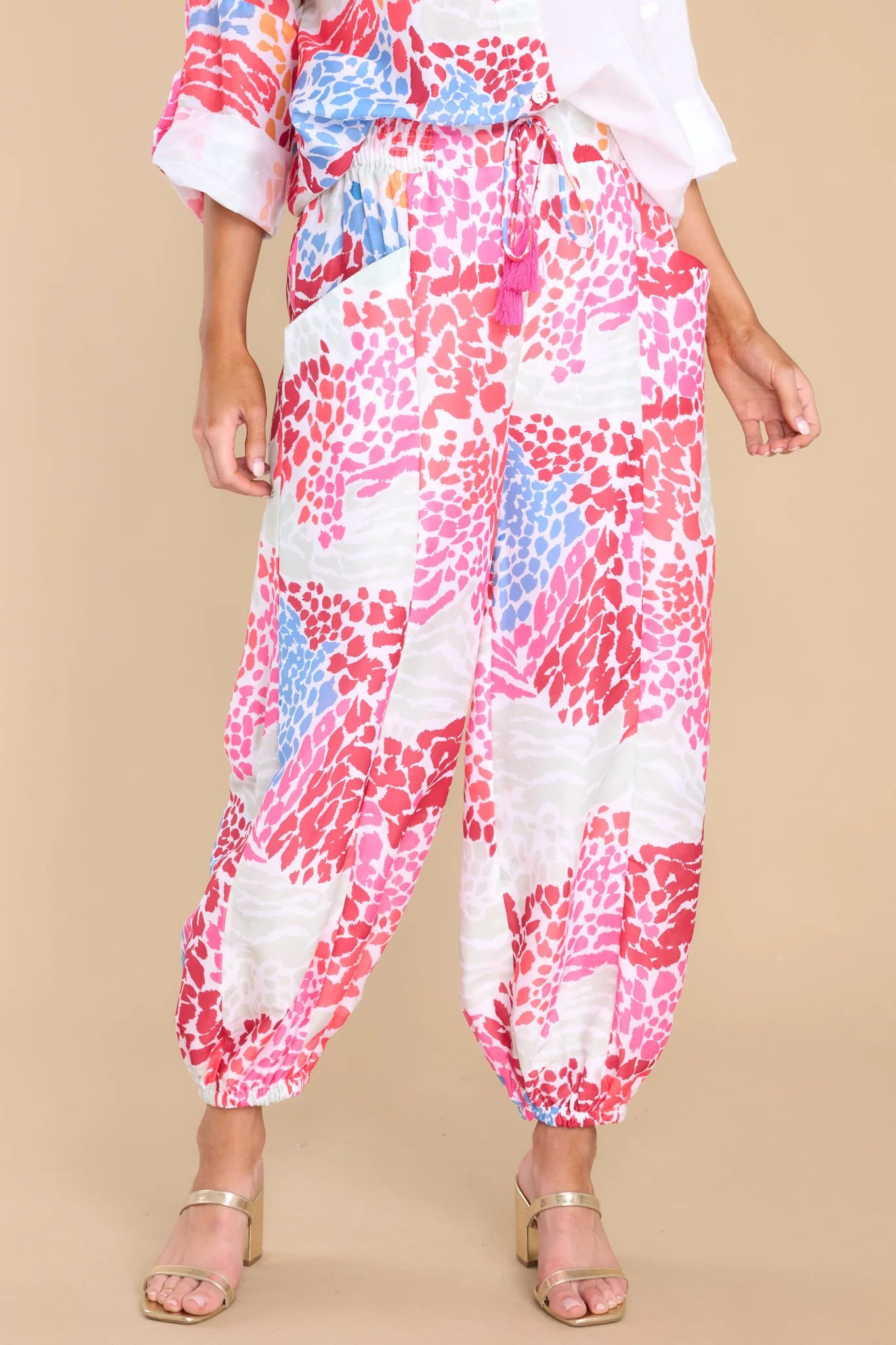 She's A Wild One White Multi Print Joggers | Red Dress 