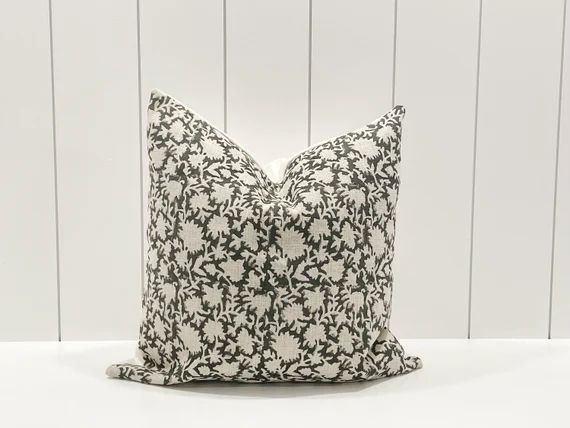 CHANTE  Black Linen Hand Block Pillow Cover | Etsy | Etsy (US)