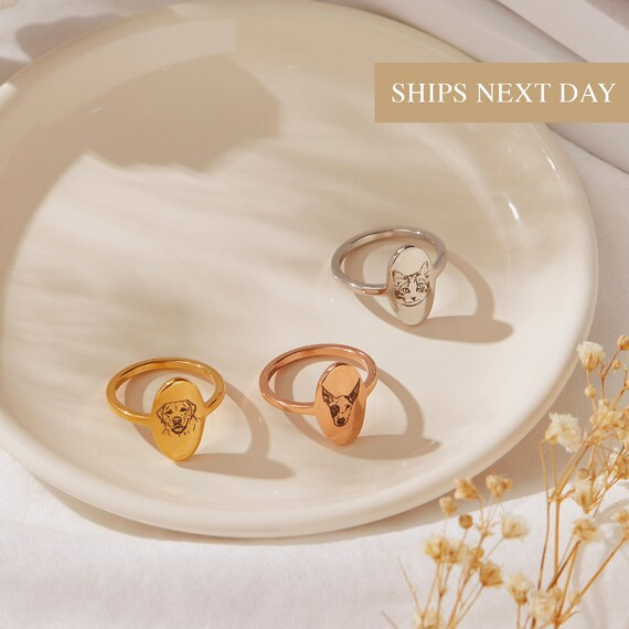 Dog Ring Personalized Custom Pet Lover Portrait Jewelry Gifts | Etsy | Etsy (US)