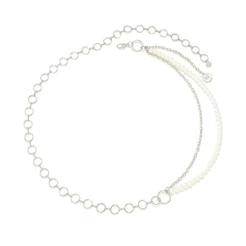 Urieo Pearl Waist Chain Belt Layered Silver Belly Chains Adjustable Bikini Party Dress Chain Belts Body Jewelry for Women | Amazon (US)