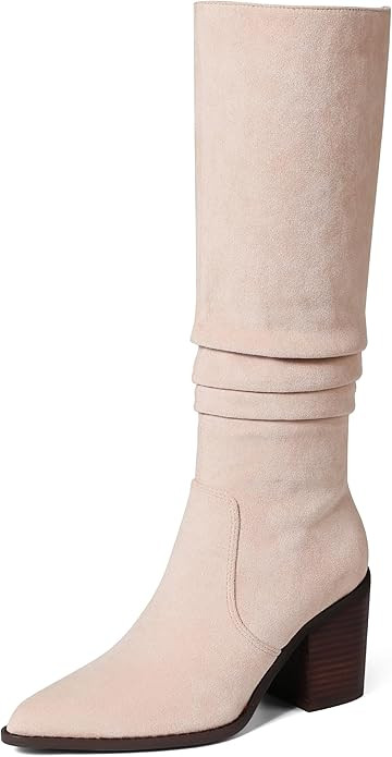 VOMIRA Knee High Boots Women Suede Boots Pointy Toe Chunky Block Heels Side Zipper Wide Calf Boot... | Amazon (US)