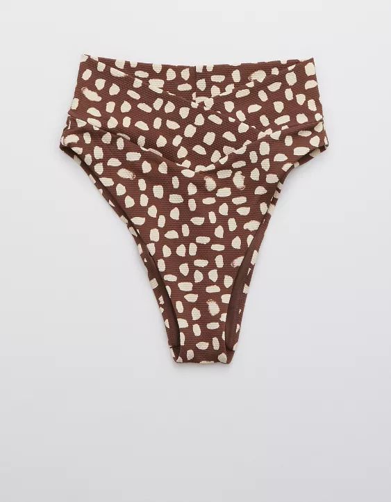 Aerie Pique Crossover High Cut Cheeky Bikini Bottom | American Eagle Outfitters (US & CA)