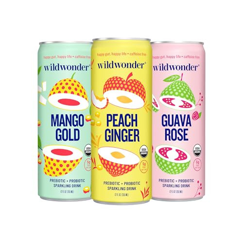 wildwonder Sparkling Probiotic Juice Drink w/Gut Health Immunity & Support 5g Fiber, Live Probiotics, Caffeine Free, Organic, Vegan, Low Sugar, 6pk 12oz, Classic Variety Pack, As Seen on Shark Tank | Amazon (US)