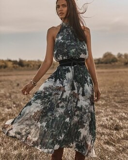 Pleated Halter Dress | White House Black Market