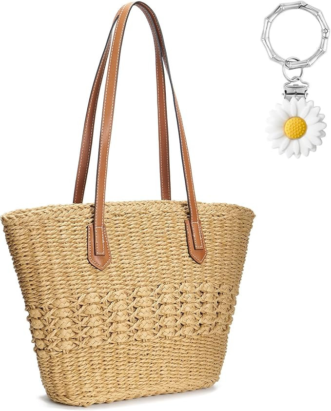 Large Straw Beach Bag for Women Summer Tote Bags Shoulder Handbags Woven Straw Totes-Perfect for ... | Amazon (US)