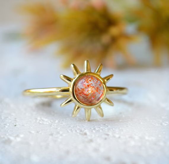 Gold Sun Ring, Sunstone Ring, Celestial Sun Ring, Tiny Sun Ring, Sunflower Ring, Stacking Ring, S... | Etsy (US)