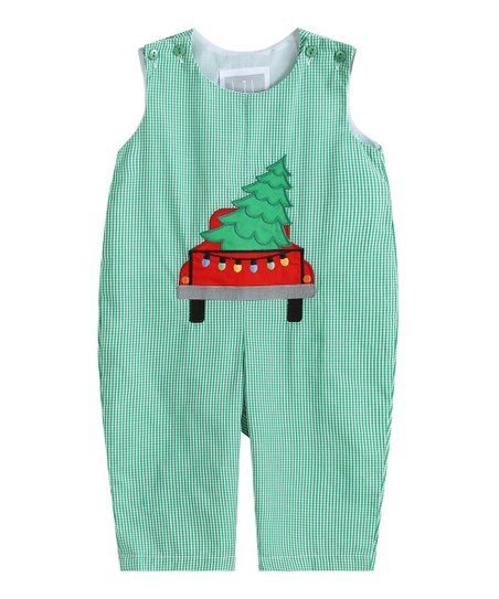 Green Gingham Christmas Truck Overalls - Infant & Toddler | Zulily