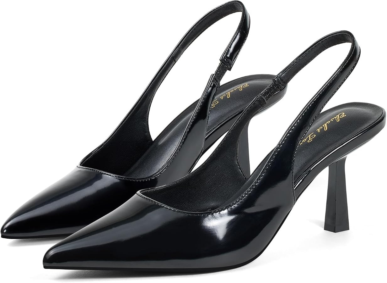 Elisabet Tang Women's Slingback Kitten Heel,3 inch Sexy Pointed Closed Toe Stiletto Pumps Slingba... | Amazon (US)
