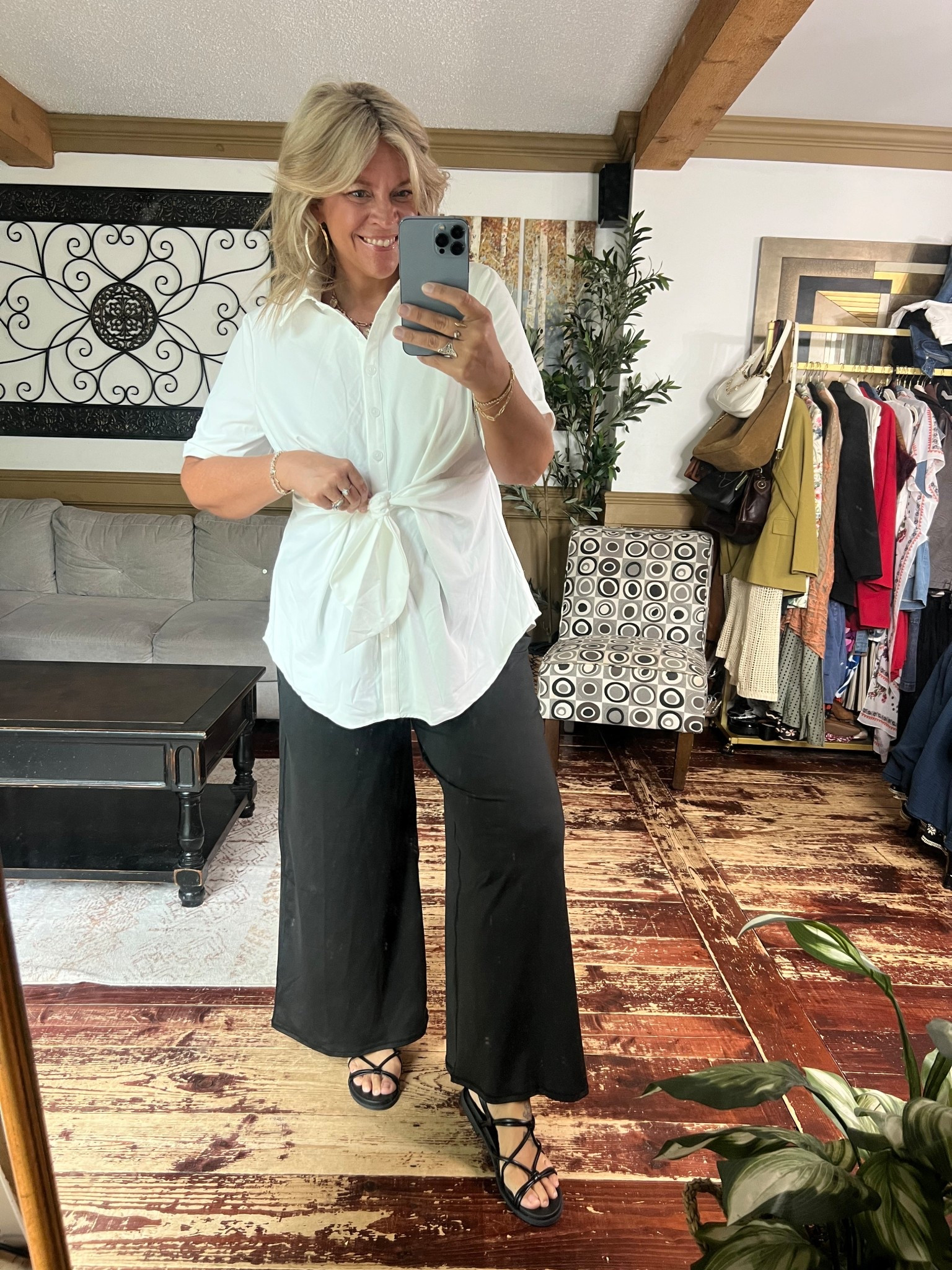 Bloomchic workwear outfit- wearing size 12 in both the wrap style top and the stretchy wide leg pants (I’d prefer my true size 14 in pants)

#LTKWorkwear #LTKPlusSize #LTKMidsize