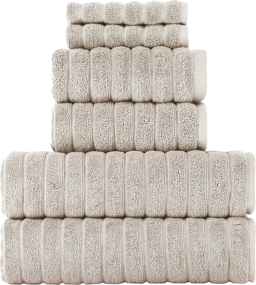 Classic Turkish Towels Luxury Ribbed 6 pc Turkish Towel Set for Bathroom, 100% Turkish Cotton, Qu... | Amazon (US)