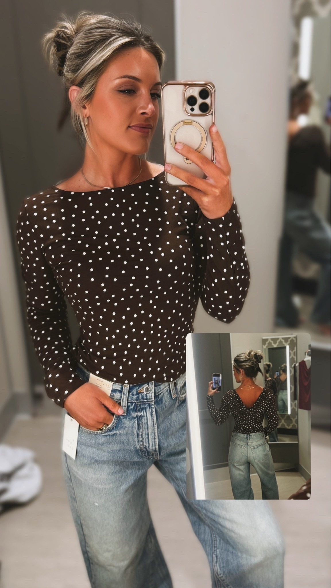 This shirt is so flattering! Love the polka dots! Wearing a size small.

#LTKgrwm #LTKootd #LTKU