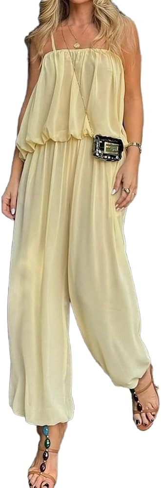 REASERAL Womens 2 Piece Sets Casual Spaghetti Strap Top Wide Leg Harem Pants Chiffon Summer Elega... | Amazon (US)