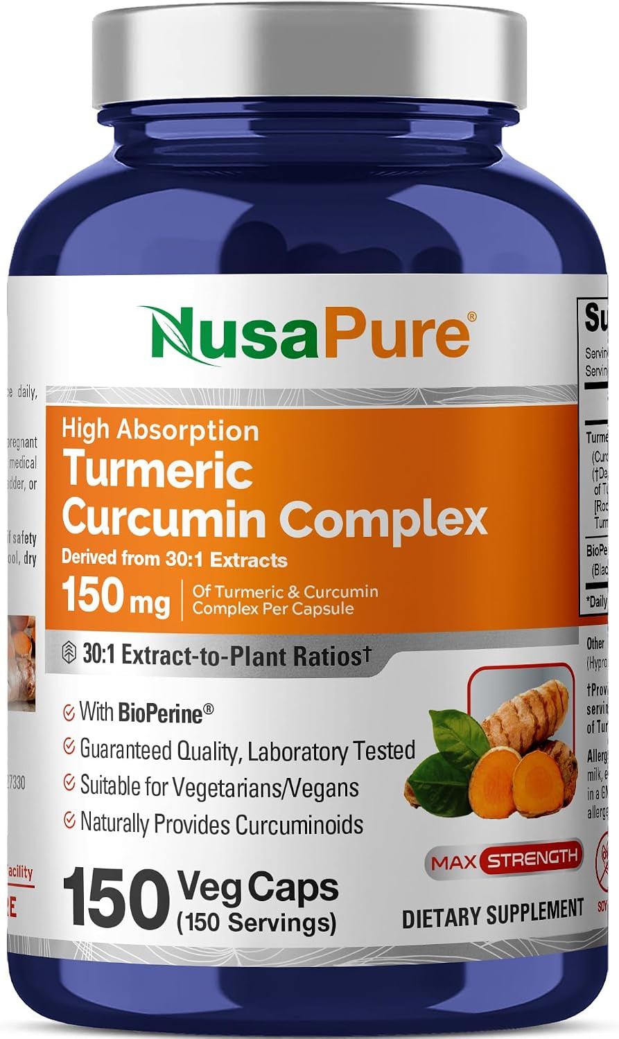 Turmeric Curcumin Complex 150 mg Veg Caps with Bioperine - 150 Servings | Amazon (US)