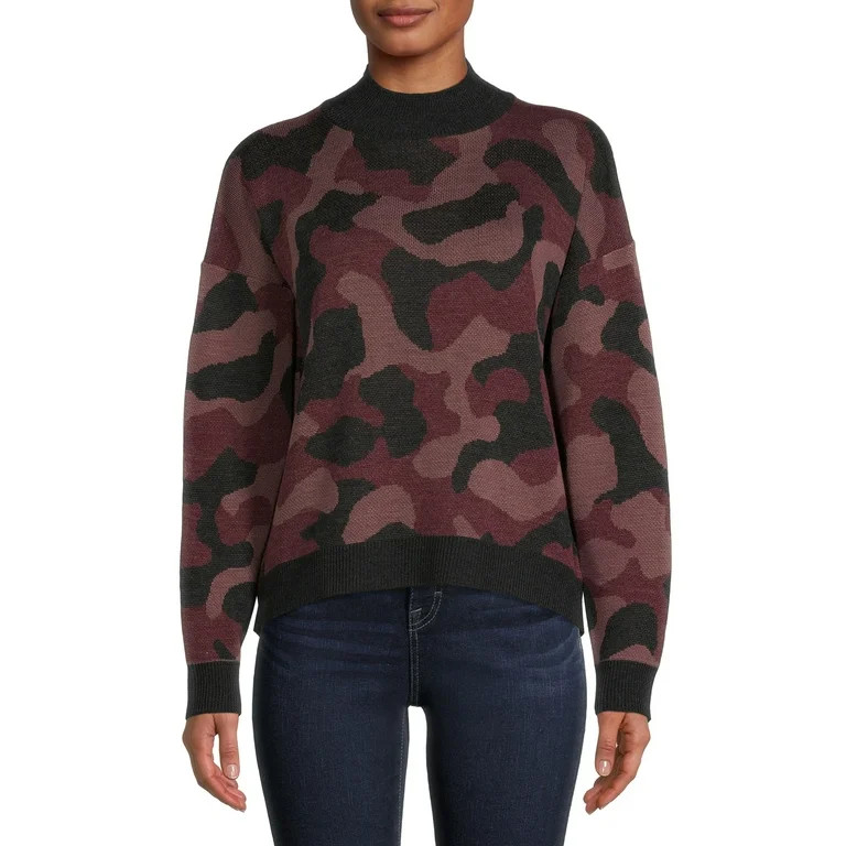 Time and Tru Women's Camo Mock Neck Sweater - Walmart.com | Walmart (US)