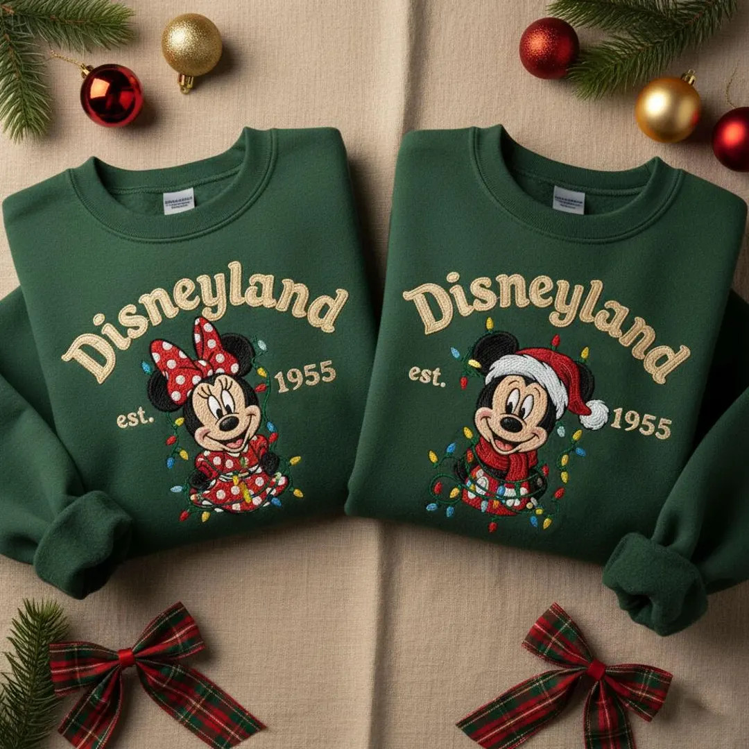 EMBROIDERED Disneyland Couple Christmas Sweatshirt, Mickey and Friends Christmas Sweatshirt, Disn... | Etsy (US)