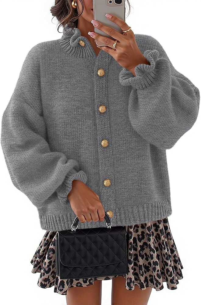 MEROKEETY Women's Fall 2025 Chunky Cardigan Sweaters Trendy Ruffle Button Down Long Sleeve Casual... | Amazon (US)