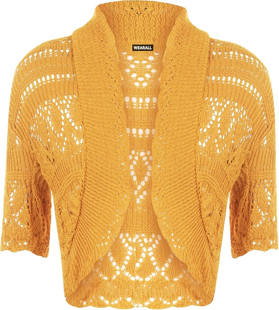 WearAll Ladies Crochet Shrug Knitted Bolero Top Women Cardigan 4-10 | Amazon (US)