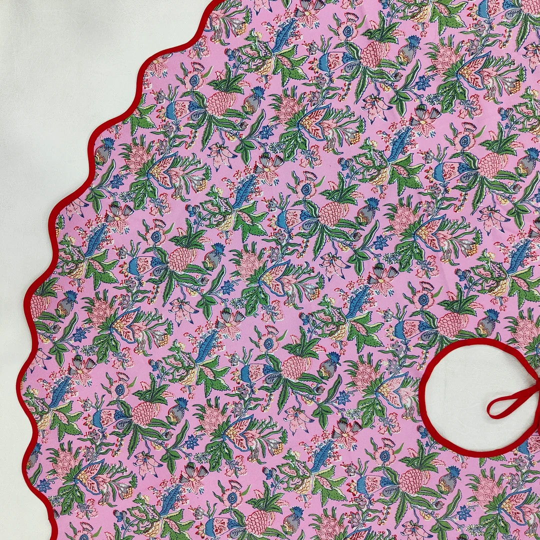 Christmas Scalloped Piping Blue TREE Skirt Printed Tree - Etsy | Etsy (US)