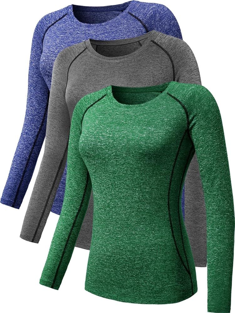 Neleus Women's 3 Pack Compression Shirts Long Sleeve Yoga Athletic Running T Shirt | Amazon (US)
