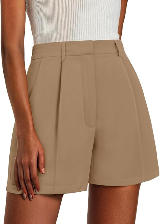 Feiersi Womens Shorts Dressy Casual Elastic Waisted Tailored Work Shorts with Pockets | Amazon (US)