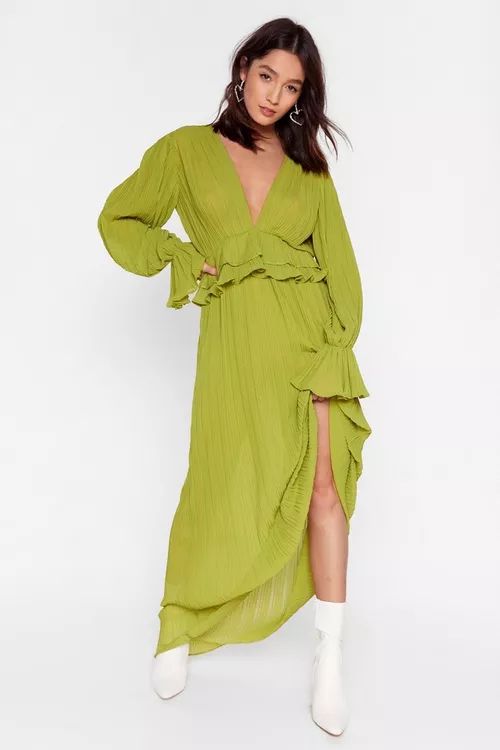Ruffle Plunging Pleated Maxi Dress | Nasty Gal (US)