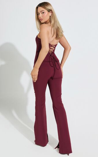 Irene Top - Strapless Sweetheart Lace Up Back Top in Wine | Showpo (US, UK & Europe)